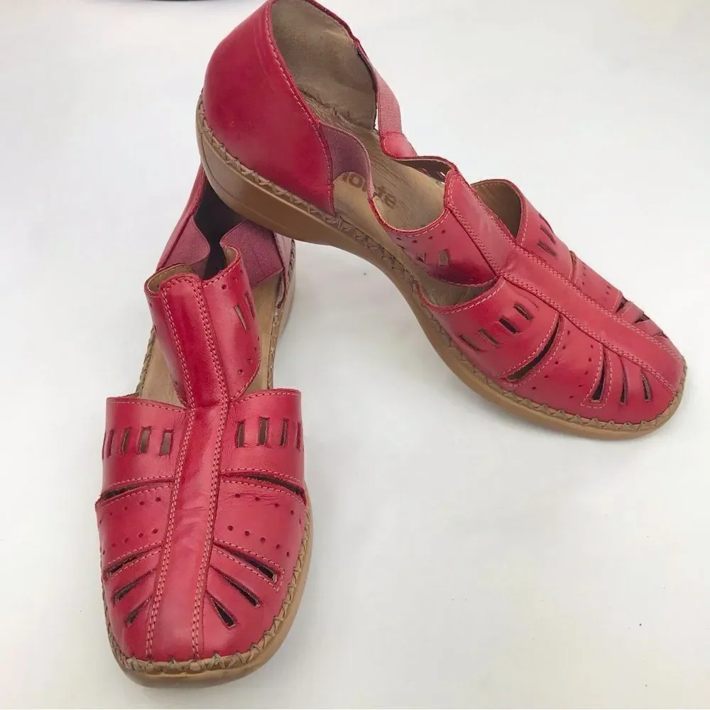 Remonte Dorndorf Red Leather Laser Cut Slip On Closed Toe Gladiator Shoes - Picture 2 of 16